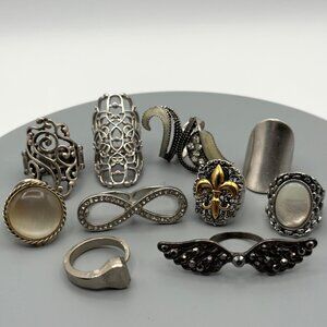 Silver Tone Boho Chunky Statement Costume Ring Lot of 10